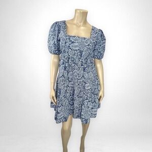 MADEWELL Poplin Puff-Sleeve Tiered Babydoll Dress in Paisley Garden  6